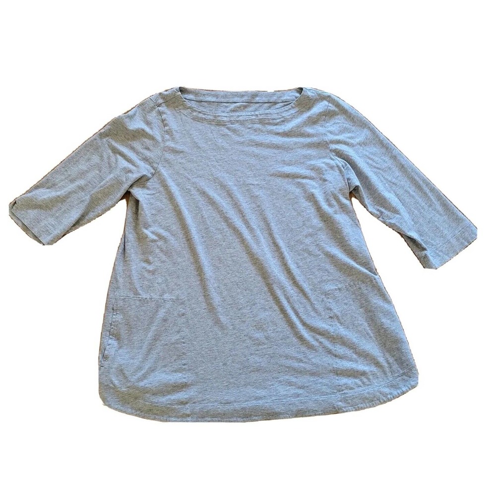 J. Jill Light Gray Three-Quarter Sleeve Scoop Neck Top